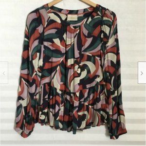 Maeve Anthropologie Cheyenne Peplum Blouse Top Colorful Bird Print